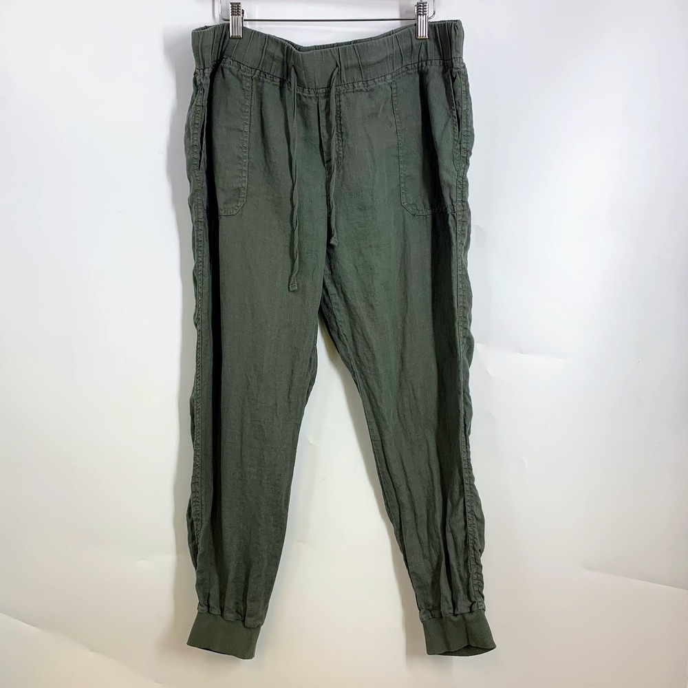 Caslon Womens Olive Green 100% Linen Blend Drawstring Jogger Pants Size L
